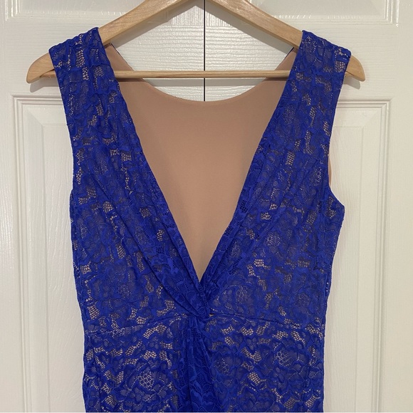 Dress the Population Kendra Body-Con Low-Back Blue Lace Midi Dress XL - Picture 6 of 9